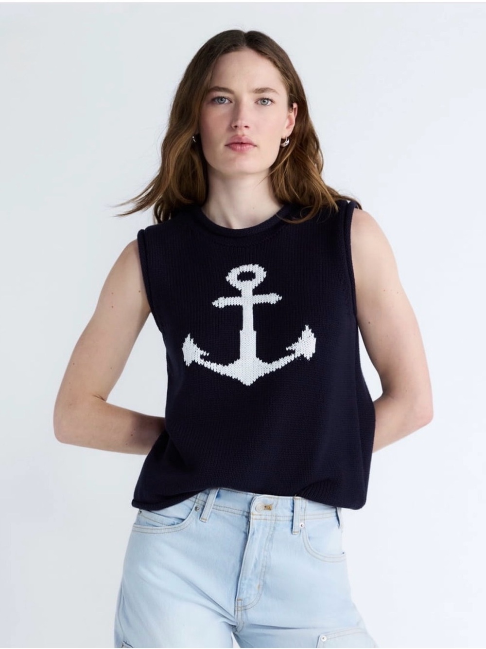 NWT Free Assembly Nautical Anchor Sweater - Navy & White XXL